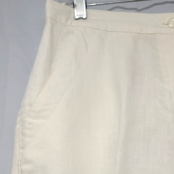 Creamy White Linen Trousers Pants Washable Straight Leg Pockets Unlined Pleated - Picture 7 of 9